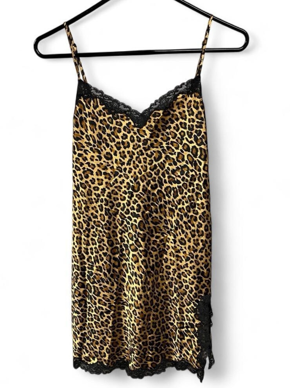 Victoria’s Secret Leopard Print Lace Trim Slip Dress Nightgown Size Medium